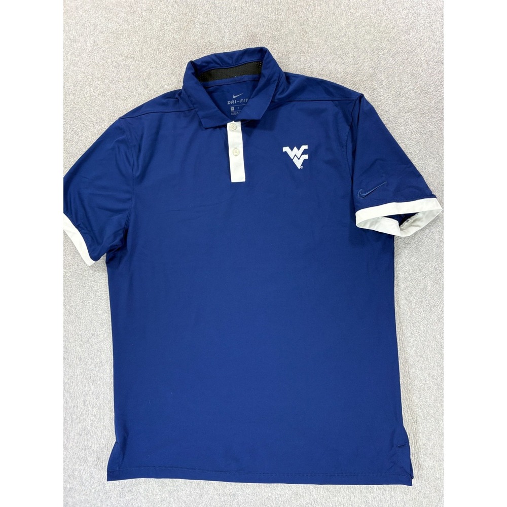 West Virginia Mountaineers Nike Stitched Logo S/S Polo Shirt (Men's Medium) Blue